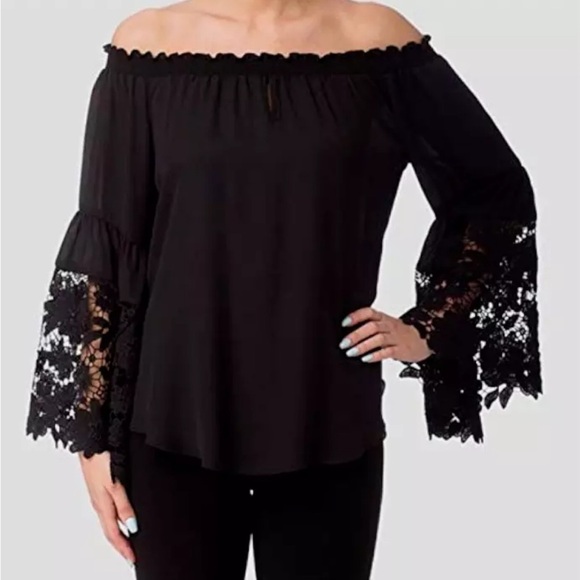 Joseph Ribkoff Off The Shoulder Lace Top Women's Sz 6 peasant boho Eye Lace VTG - Picture 9 of 13
